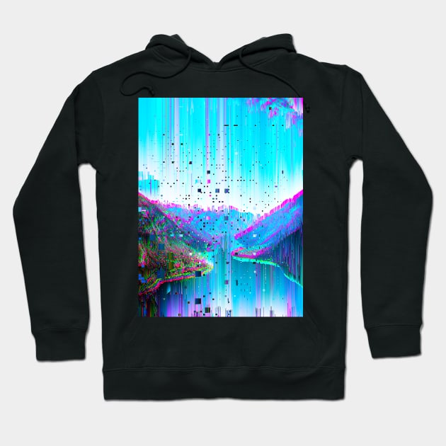 Mountain Nature View Glitch Art Hoodie by GLITCH.HUB